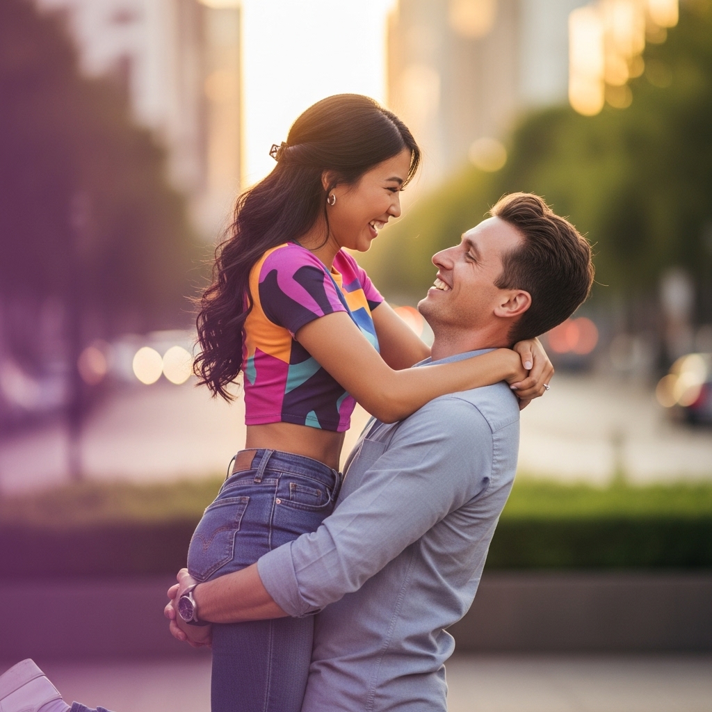 Happy couple using dating apps like Oodle and Tinder In Uae