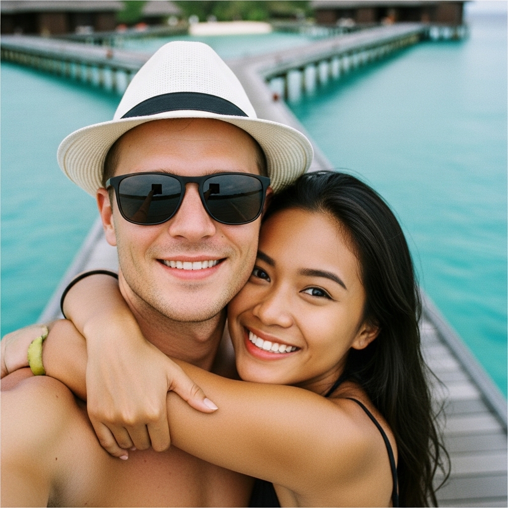 Happy couple using dating apps like Oodle and Tinder