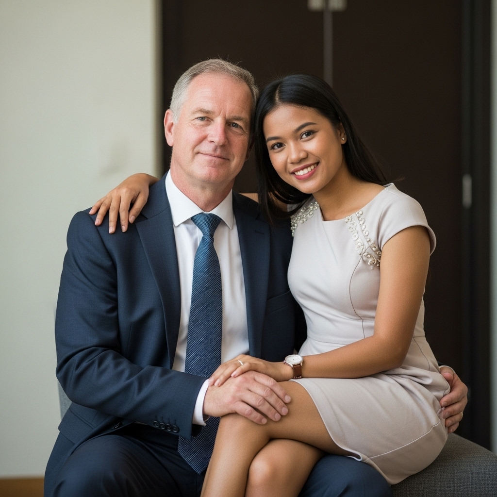 Happy couple using dating apps like Oodle and Thaifriendly