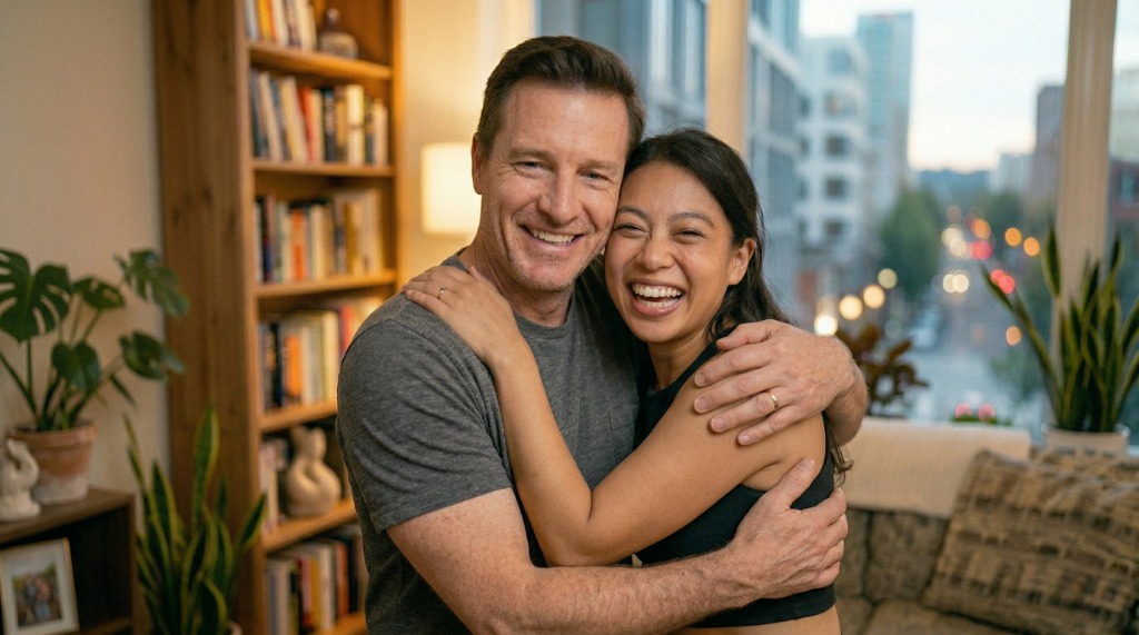 Happy couple hugging